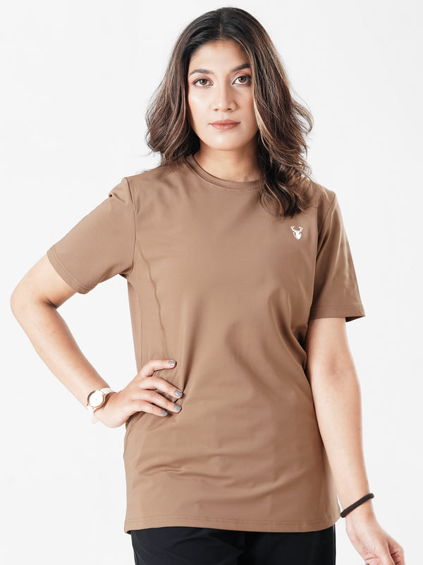 Vita Loose Fit Long Top in Camel brown